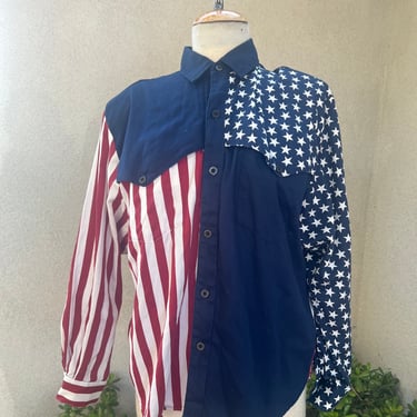 Vintage Roper Cowboy shirt Patriotic red white blue USA unisex Men’s 15 M Wm L 