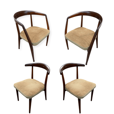 Lawrence Peabody For Craft Associates Mid Century Walnut Captains Chairs - Set of 4