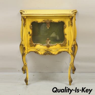 Vintage French Provincial Louis XV Style Yellow 1 Door Nightstand Side Table