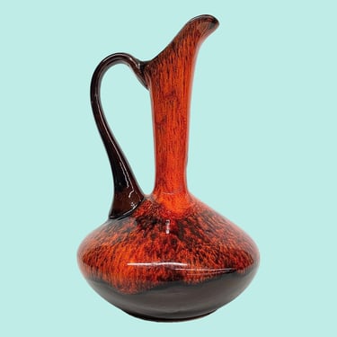 Vintage Vase Retro 1960s Mid Century Modern + Ceramic + Red and Black + Drip Glaze + Handled + MCM Home Decor + Bookshelf Decoration 
