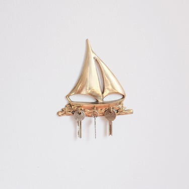 Brass Sailboat Key Holder Vintage 