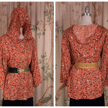 1930s Jacket - Unusual Vintage 30s Handmade Hooded Loungewear Jacket in Coral Silk 