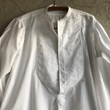 French Gents Dress Shirt, Floral Embroidery Work, Tuck Seams, Fine White Cotton, Authentic Period Clothing 