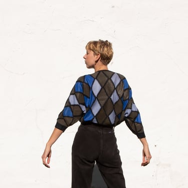 1980s Leather Patchwork Crocheted Sweater Shirt 
