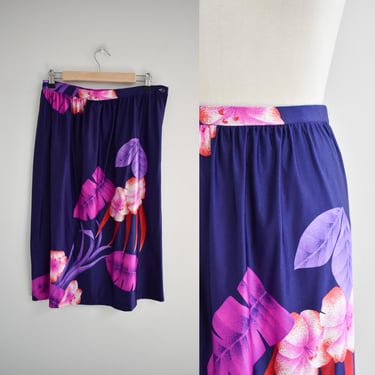 1970s Jantzen Purple Floral Midi Skirt 