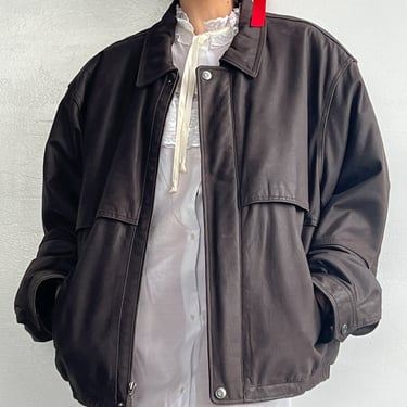 Chocolate Oversized Smooth Leather Bomber (XL)