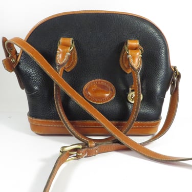 Vintage DOONEY and BOURKE Black and Tan Leather Norfolk Satchel Crossbody Shoulder Bag 