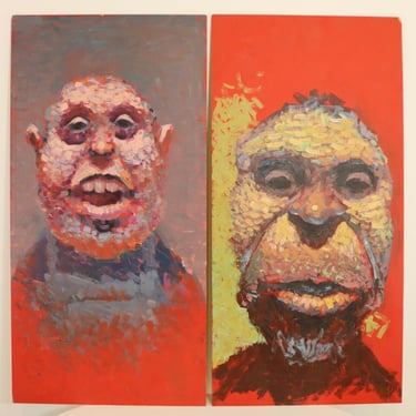 Pair of Kevin Peterson Pair of Portraits Contemporary Pop Surrealism Paintings 