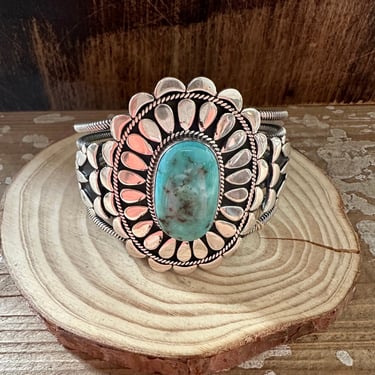 L. JAMES Navajo Turquoise Sterling Silver Cuff 108g | Blue Turquoise Bracelet Native American Statement Jewelry, Indigenous, Southwest 