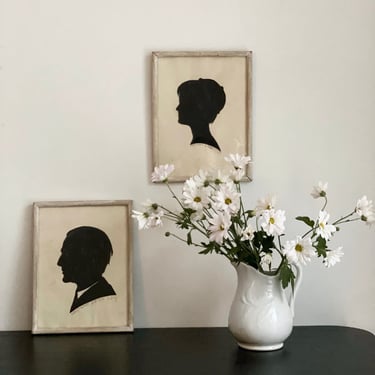 vintage French cut paper silhouette, set of two