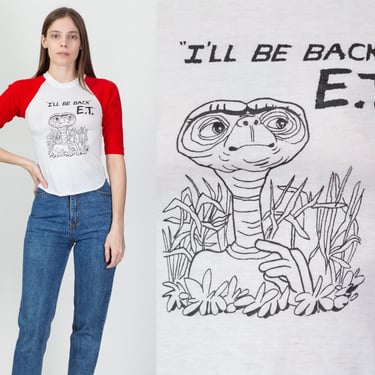 80s E.T. The Extra-Terrestrial Crop Top Tee - XXS | Vintage Raglan Jersey Graphic Movie T Shirt 