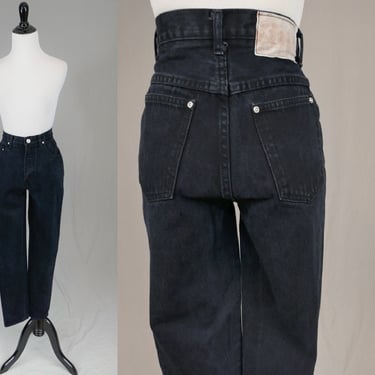 90s LA Blues Black Jeans - 27 waist - Mid Rise Slim Tight Fit Tapered Leg - Vintage 1990s - 29.5
