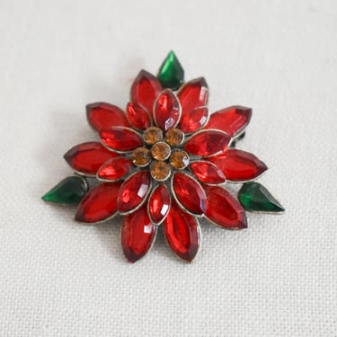 Vintage Rhinestone Poinsettia Brooch 