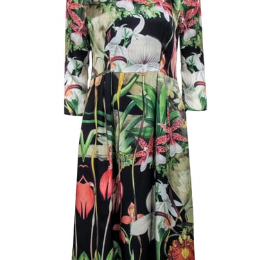 Adam Lippes - Green, Black, &amp; Multi Color Tropical Floral Print Dress Sz 4