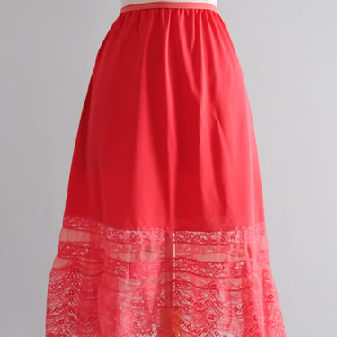 Gorgeous 1950's Scarlet Red Lace Vintage Slip Skirt / Sz M