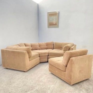 1970s Tan Corduroy Sectional Couch
