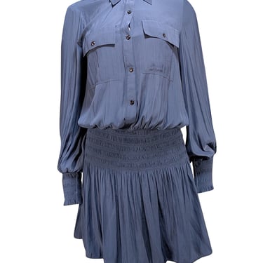 Ramy Brook - Steel Blue Satin Long Sleeve Dress Sz S