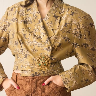 1980s Ann Taylor Baroque Silk Print Jacket 