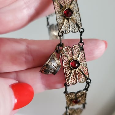Victorian Filigree Panel Bracelet with Teacup Charm - Victorian Jewelry - Victorian Accessories - Estate Jewelry 