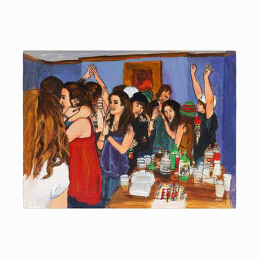 Kathy Halper Oil Painting on Wooden Board Party Scene 