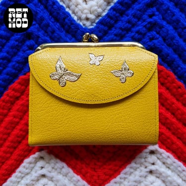 DEADSTOCK Vintage 70s Yellow Butterfly Wallet / Coin Purse 