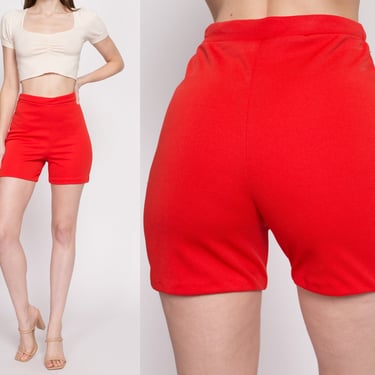 70s Red High Waisted Shorts - Small to Medium | Vintage Stretchy Elastic Waist Hot Pants 