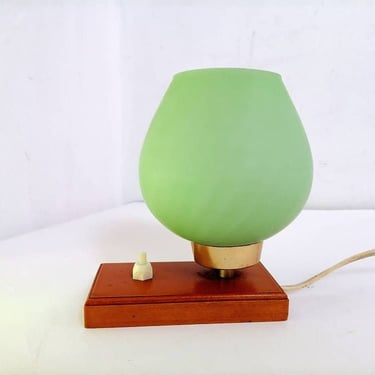 Vintage Mint Green Table Lamp / Wooden Base Lamp/ Bedside Lamp / Night Lamp / Mid Century/ Lighting/ 70s/ Yugoslavia 