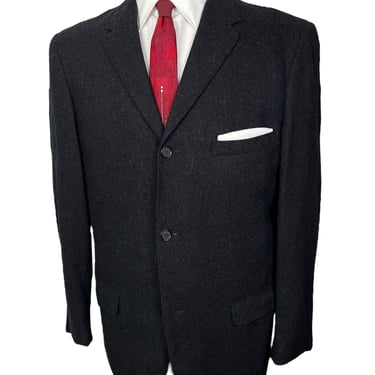 Vintage 1950s/1960s Wool Flannel Sack Sport Coat ~ size 40 R ~  jacket / blazer ~ Preppy / Trad / Ivy Style ~ Charcoal 
