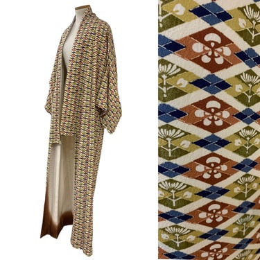 Vtg Vintage 1970s 70s Avocado Rust Ombre Silk Kimono Duster Robe 