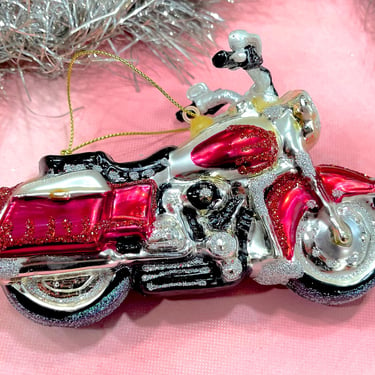 VINTAGE: Large Motorcycle Ornament - Hand Painted Ornament - Horse - Christmas - Riding 