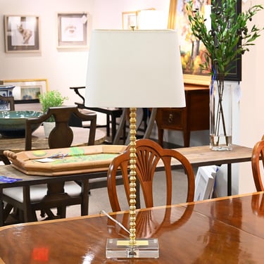 Crystal &amp; Brass Buffet Lamp with Rectangular Off-White Hardback Shade