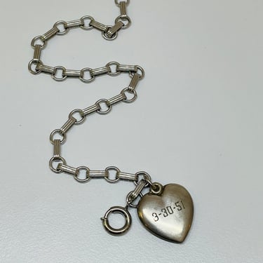 1950s Sterling Charm Heart Charm Bracelet