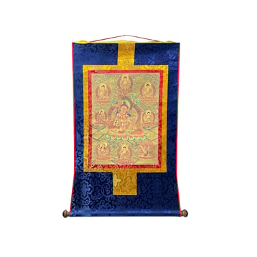 Tibetan Print Fabric Trim Guardian Buddha Deity Art Wall Scroll Thangka ws2204E 