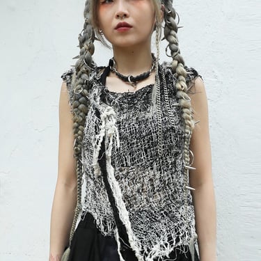 Black and White Woven Sleeveless Top