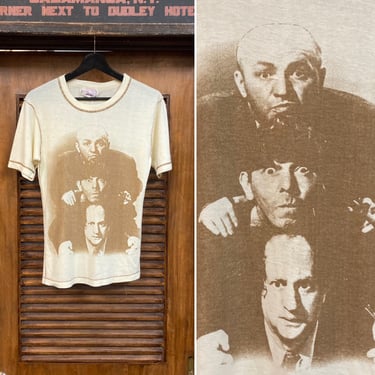 Vintage 1960’s Mod Glam “The 3 Stooges” TV Show Photoprint Acrylic Knit T-Shirt, 60’s Tee Shirt, Vintage Clothing 