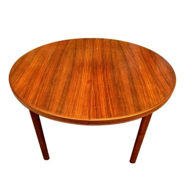 Vintage 60s Swedish Modern Round Teak Dining Table by DUX with 2 Leaves 