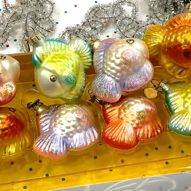 VINTAGE: 8pc Dept 56 Mini Fish Glass Ornament Set in Box - Christmas, Holidays, Ocean, Nautical, lake 