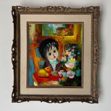 Santini Poncini (French, 20th C.) Girl Portrait Oil On Canvas Painting, Framed 