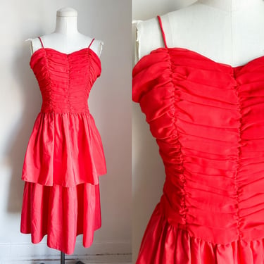 Vintage 1980s Red Sweetheart Cocktail Dress / XXS 