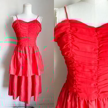 Vintage 1980s Red Sweetheart Cocktail Dress / XXS 