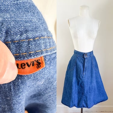 Vintage Orange Tab Levis Denim Skirt / 24" waist 