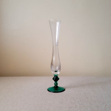 Crystal transparent/teal pedestal bud vase Made in France Contemporary fluid vase Christmas home decor 