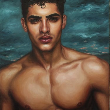 After the Storm. Extra Large Male Art Print from Original Oil Painting by Pat Kelley. Handsome Man Portrait, Emotional, Moody. Giclée 20x16 