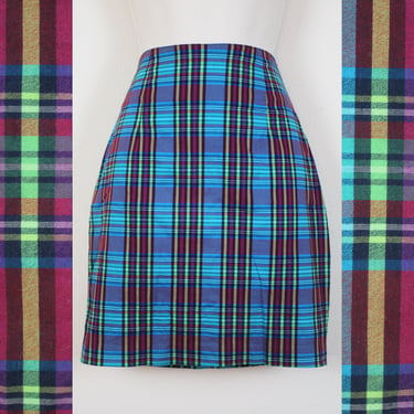 Vintage 90s Plaid Mini Skirt, Size Extra Small 