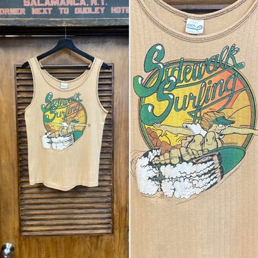 Vintage 1970’s “Sidewalk Surfer” Skateboard Cartoon Tank Top T-Shirt, Skater, Surf, Cotton, 70’s Vintage Clothing 