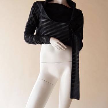 F/W 1989 Romeo Gigli semi-sheer stripe top with exaggerated long sleeves - Italian designer vintage archive top 