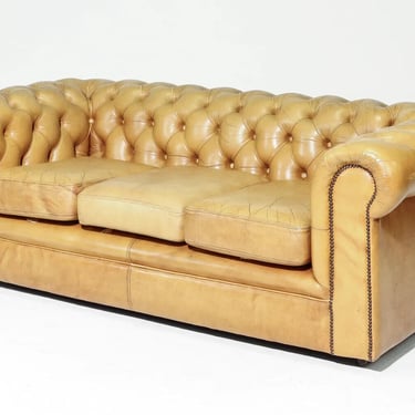 Sofa, Leather, Chesterfield, British, Tan, Button Tufted, 3 Seater Sofa!