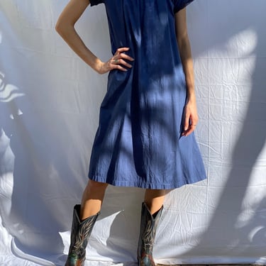 Vintage Antique Dress / Indigo Blue Summer Dress / Cotton and Crochet Peasant Dress / Indigo Dyed Blue Haute Hippie Dress / Boho Nightgown 