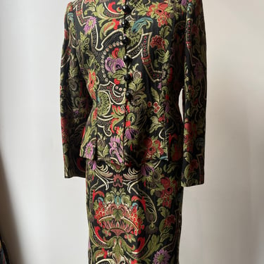 Christian Lacroix multicolor floral brocade skirt suit