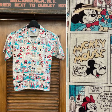 Vintage 1980’s New Wave Mickey Mouse Disney Cartoon Hawaiian Shirt, 80’s Pop Art Shirt, Vintage Clothing 